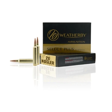Picture of Weatherby Select Plus Rifle Ammunition 28 Nosler 163gr Hammer Custom 3175 fps 20/ct M28NS163HCB
