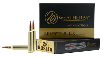Picture of Weatherby Select Plus Rifle Ammunition 28 Nosler 150gr Scirocco 3200 fps 20/ct F28NS150SCO F28NOS150SCO