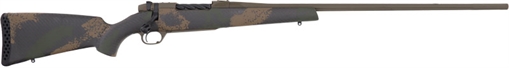 Picture of Weatherby Mark V, Backcountry 2.0, Bolt Action Rifle, 300 Weatherby Magnum, 26" Fluted Steel Barrel, Threaded 1/2x28, #2 Contour, Cerakote Finish, Patriot Brown, Dark Green and Brown Sponge Accents, Exposed Carbon Fiber Stock, Muzzle Brake, 3 Rounds, Right Hand MBC20N300WR8B
