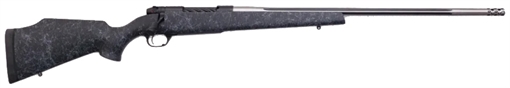 Picture of Weatherby Mark V Accumark 28 Nosler 3+1 26" Threaded/Fluted Stainless Barrel, Graphite Black Rec, Gray Webbed Black Monte Carlo Stock, Accubrake Muzzle Brake, Adj. TriggerTech Trigger MAM01N28NOR8B