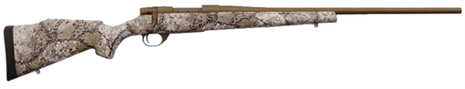 Picture of Weatherby Vanguard Badlands 6.5 Creedmoor 4+1 22" Burnt Bronze Cerakote #2 Threaded Barrel, Drilled & Tapped Steel Receiver, Badlands Approach Camo Monte Carlo w/Raised Comb Synthetic Stock VAP65CMR2T