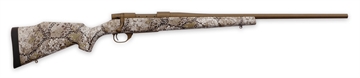 Picture of Weatherby Vanguard Badlands 6.5 PRC 3+1 24" Burnt Bronze Cerakote #2 Threaded Barrel, Drilled & Tapped Steel Receiver, Badlands Approach Camo Monte Carlo w/Raised Comb Synthetic Stock VAP65PPR4T