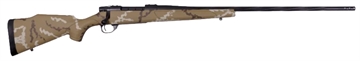 Picture of Weatherby Vanguard Outfitter 25-06 Rem 5+1 24" Threaded/Spiral Fluted, Graphite Black Barrel/Rec, Tan with Brown & White Sponge Synthetic Stock, Accubrake Muzzle Brake, Adj. Trigger VHH256RR6B