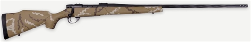 Picture of Weatherby Vanguard Outfitter Full Size 300 Win Mag 3+1 26" Black Cerakote #2 Fluted/Threaded Barrel & Drilled & Tapped Steel Receiver. Tan w/Brown & White Sponge Monte Carlo Synthetic Stock VHH300NR6B