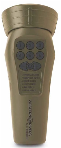 Picture of Western Rivers WRC-GC6S Mantis Six Shooter Electronic Call Multiple Sounds Attracts Predators Brown Plastic WRCGC6S