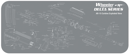 Picture of Wheeler AR-15 Maintenance Mat Delta Gray/White Neoprene Top w/Rubber Back 20"x47" AR-15 Parts Diagram 156824