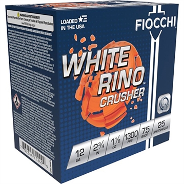 Picture of Fiocchi Exacta Target White Rino Crusher 12Gauge 2.75" 1 1/8oz 7.5Shot 25 Per Box/10 Case 12WRCRS7