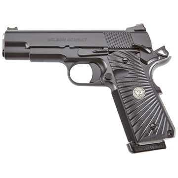 Picture of Wilson Combat CQB Commander, 1911, Semi-automatic, Metal Frame Pistol, Commander Size, 45 ACP, 4.25" Barrel, Steel Frame, Armor Tuff Finish, Black, G10 Starburst Grips, Fiber Optic Front Sight and Rear Battlesight, Ambidextrous Thumb Safety, 8 Rounds, (2) 47D 8-Round Magazines COM-PR-45A