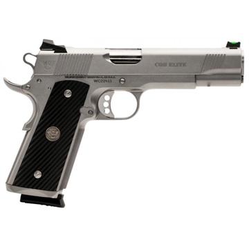 Picture of Wilson Combat CQB Elite 45 ACP 8+1 5" Stainless Match Grade Barrel, Serrated Stainless Steel Slide, Stainless Steel Frame w/Beavertail, Black G10 Starburst Grip CQBEFS45SS