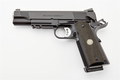 Picture of Wilson Combat CQB *CA Compliant Full Size Frame 45 ACP 8+1 5" Carbon Steel Slide Diamond Wood w/ Pewter Medallions Grip CQBLRCAALLBLACK