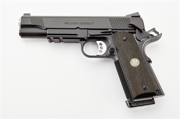 Picture of Wilson Combat CQB *CA Compliant Full Size Frame 45 ACP 8+1 5" Carbon Steel Slide Diamond Wood w/ Pewter Medallions Grip CQBLRCAALLBLACK