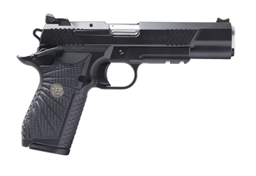 Picture of Wilson Combat EDC X9L 9mm Luger 15+1 5" Black DLC Serrated Stainless Steel Slide, Black Aluminum Frame w/Beavertail & Picatinny Rail, Black G10 Starburst Grip EDCXLPR9A