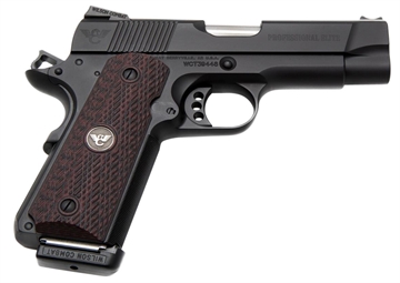 Picture of Wilson Combat 1911 Professional Elite 45 ACP 8+1 4" Stainless Match Grade Barrel, Black Carbon Steel Serrated Slide, Black Steel Frame w/Beavertail, Black Cherry G10 Grip, Right Hand PROE-PR-45