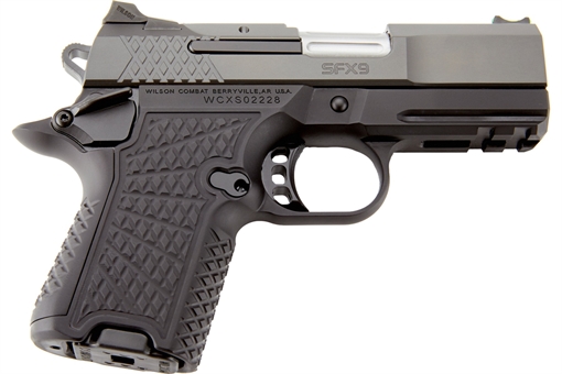 Picture of Wilson Combat SFX9 Sub-Compact 9mm Luger 10+1 15+1 3.25" Stainless Steel Barrel, Black DLC Serrated Stainless Steel Slide, Black Aluminum Frame w/Beavertail & Picatinny Rail, Black G10 Grip SFX9SCR3A