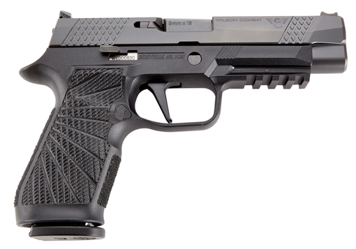 Picture of Wilson Combat P320 9mm Luger 17+1 4.70" Black Steel Barrel, Black DLC Serrated Stainless Steel Slide, Black Polymer Frame w/Picatinny Rail, Straight Trigger, Black Polymer Grip SIGWCP320F9BATS