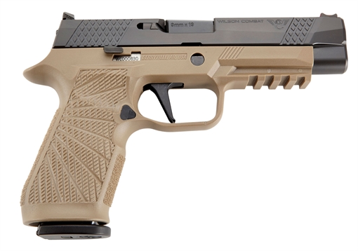 Picture of Wilson Combat P320 9mm Luger 17+1 4.70" Black Steel Barrel, Black DLC Serrated Stainless Steel Slide, Tan Polymer Frame w/Picatinny Rail, Tan Polymer Grip SIGWCP320F9T