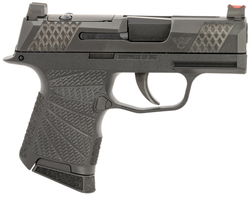 Picture of Wilson Combat P365 9mm Luger 10+1 (2) 3.10", Black, RMRSc Optic Cut Slide with X-Tac Pattern Serrations, Polymer Frame, Sunburst Grips, Optic Height Fiber Optic Sights, Standard Trigger SIGWCP3659BSR