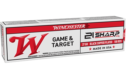 Picture of Winchester Ammunition Game & Target, 21 SHARP, 37 Grain, Black Oxide Copper Plated Bullet, 100 Round Box X21C