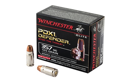 Picture of Winchester Ammunition Defender, Supreme Elite, 357SIG, 125 Grain, Bonded Jacketed Hollow Point, PDX1, 20 Round Box S357SPDB