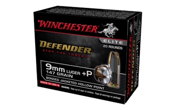 Picture of Winchester Ammunition Defender, 9MM +P, 147 Grain, Bonded Jacketed Hollow Point Bullet, 20 Round Box S9MMPDB2