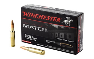 Picture of Winchester Ammunition Match, 308WIN, 168 Grain, Boat Tail Hollow Point, 20 Round Box S308M