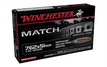 Picture of Winchester Ammunition Match, 7.62x51, 175 Grain, Sierra Boat Tail Hollow Point Bullet, 20 Round Box S76251M