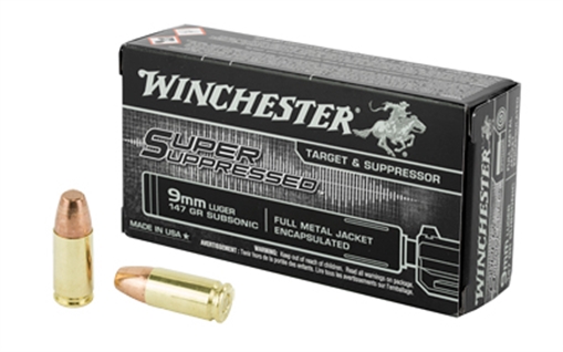 Picture of Winchester Ammo Super Suppressed 9mmLuger Subsonic 147gr Encapsulated Full Metal Jacket 50 Per Box/10 Case SUP9