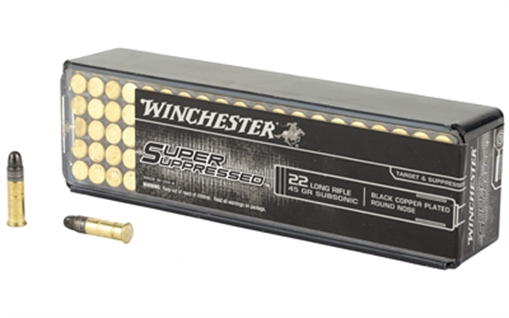 Picture of Winchester Ammo Super Suppressed 22LR 45gr Black Copper Plated Round Nose 100 Per Box/20 Case SUP22LR