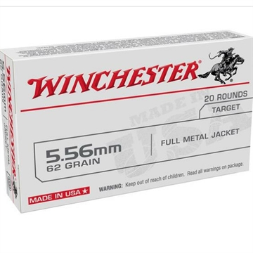 Picture of Winchester USA Rifle Ammunition 5.56mm 62 gr. FMJ 3100 fps 20/ct USA5562