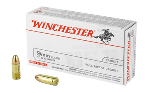 Picture of Winchester Ammunition USA, 9MM, 115 Grain, Full Metal Jacket, 50 Round Box Q4172 Q4172X