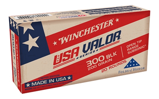Picture of Winchester Ammunition USA VALOR, 300 Blackout, 200 Grain, Full Metal Jacket Open Tip Bullet, 20 Round Box USAV300BX
