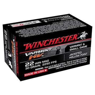 Picture of Winchester Ammo Varmint HV 22WMR 30gr Jacketed Hollow Point 50 Per Box/40 Case S22M2