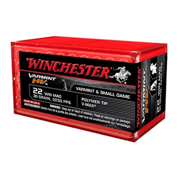 Picture of Winchester Varmint High Velocity Rimfire Ammunition .22 WMR 30 gr. V-Max 2250 fps 50/ct S22M2PT