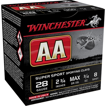 Picture of Winchester Ammunition AA Super Sport, 28 Gauge 2.75", #8 Shot, 3/4 oz, Shotshell, 25 Round Box AASC288