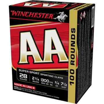 Picture of Winchester Ammo AA Sporting Clay 28Gauge 2.75" 3/4oz 7.5Shot 100 Per Box/5 Case AASC287VP