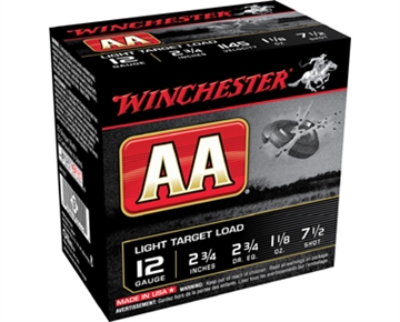Picture of Winchester Ammunition AA Target, 12 Gauge, 2.75", #7.5, 2 3/4 Dram, 1.125 oz., Shotshell, 25 Round Box AA127