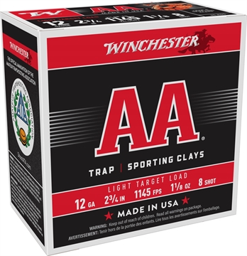 Picture of Winchester Ammunition AA Target, 12 Gauge, 2.75", #8, 2 3/4 Dram, 1.125 oz., Shotshell, 25 Round Box AA128X