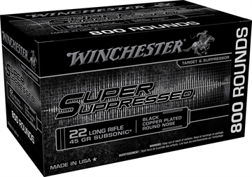 Picture of Winchester Ammo Super Suppressed 22LR 45gr Black Copper Plated Round Nose 800 Per Bx/2 Case *Bulk SUP22LRB