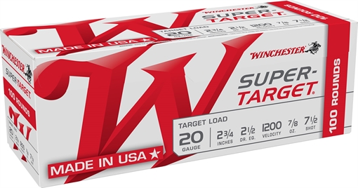Picture of Winchester Ammo Super-Target 20Gauge 2.75" 7/8oz 7.5Shot 100 Per Box/2 Case TRGT207VP