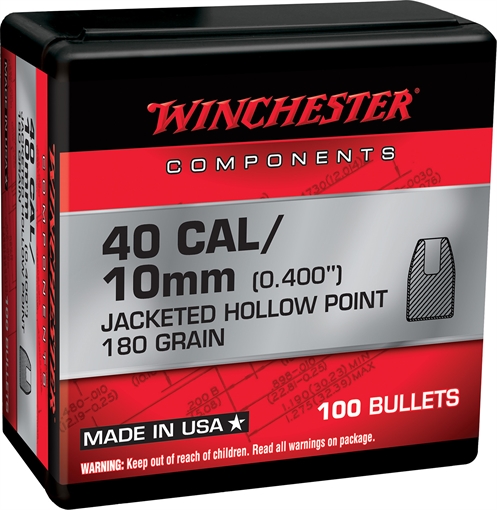 Picture of Winchester Ammo Centerfire Handgun Reloading 40S&W 180gr Jacketed Hollow Point 100 Per Box/10 Case WB40HP180X
