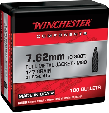 Picture of Winchester Ammo Centerfire Rifle 308Win 7.62x51mmNATO 147gr Full Metal Jacket 100 Per Box/10 Case WB762147NX