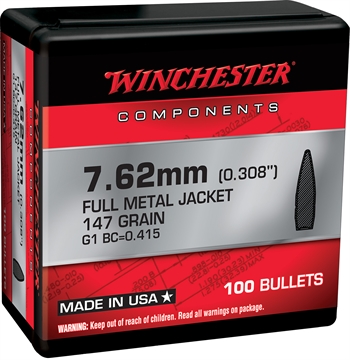 Picture of Winchester Ammo Centerfire Rifle 7.62mm 147gr Full Metal Jacket Boat Tail 100 Per Box/10 Case WB762M147X