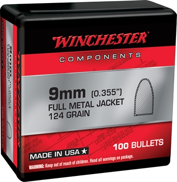 Picture of Winchester Ammo Centerfire Handgun Reloading 9mm 124gr Full Metal Jacket 100 Per Box/10 Case WB9MC124X