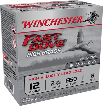 Picture of Winchester Ammo Fast Dove & Clay High Brass 12Gauge 2.75" 1oz 8Shot 25 Per Box/10 Case WFD128B