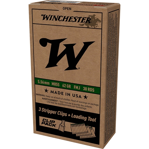 Picture of Winchester Clip Pack Rifle Ammo 5.56 62 gr. FMJ 30 rd. with Stripper Clip WM855CP