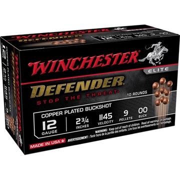 Picture of Winchester Ammo Defender 12Gauge 2.75" 9Pellets Copper Plated 00Buck Shot 10 Per Box/10 Case SB1200PD