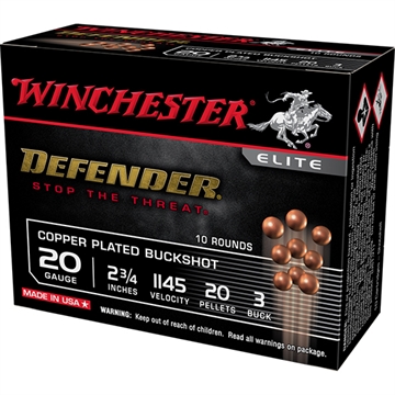 Picture of Winchester Ammo Defender 20Gauge 2.75" 20Pellets Copper Plated 3Buck Shot 10 Per Box/10 Case SB203PD
