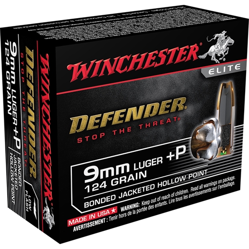 Picture of Winchester Ammunition Defender, 9MM +P, 124 Grain, PDX1, Bonded Jacketed Hollow Point, 20 Round Box S9MMPDB