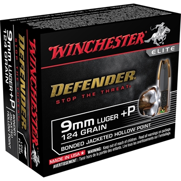Picture of Winchester Ammunition Defender, 9MM +P, 124 Grain, PDX1, Bonded Jacketed Hollow Point, 20 Round Box S9MMPDB