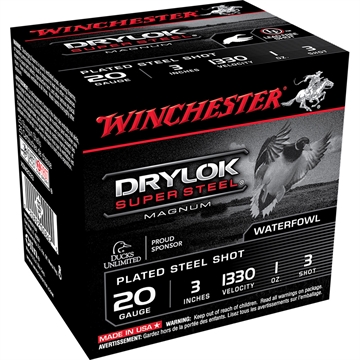 Picture of Winchester Ammo Drylok Super Steel Magnum 20Gauge 3" 1oz 3Shot 25 Per Box/10 Case XSM2033